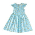 thumbnail image 1 of GYRATEDREAM Girl's Summer Dresses Kids 2024 Floral Print Short Sleeve A Line Casual Elegant Dresses Sundress Princess Dress for 11-12Y Blue, 1 of 9