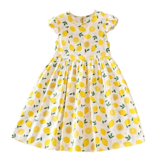 GYRATEDREAM Girl's Summer Dresses Kids 2024 Floral Print Short Sleeve A Line Casual Elegant Dresses Sundress Princess Dress for 13-14Y Yellow