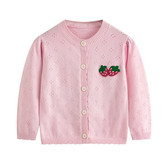 GYRATEDREAM Toddler Girls Cardigan Sweater Kids Uniform Tops Crew Neck Long Sleeve Solid Strawberry Sweaters 3-7 Years