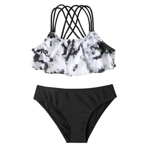 GYRATEDREAM Girl's Two Piece Swimsuit Ruffle Flounce Criss Cross Bikini Tops High Waisted Bottoms Floral Bikini Set Bathing Suit