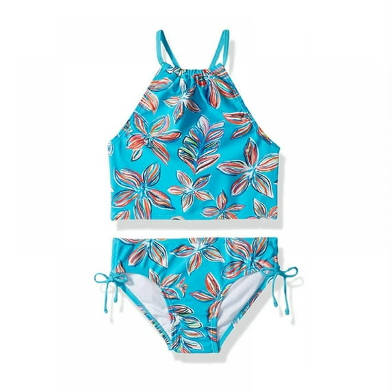 GYRATEDREAM Girl's UPF 50+ Beach Sport Halter Tankini 2-Piece Swimsuit, Pattern#A10 11-12 Years
