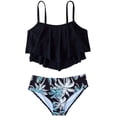 thumbnail image 1 of GYRATEDREAM Girls 2-Piece Bathing Suit Kids Sleeveless Adjustable Spaghetti Strap Hawaii Print Swimsuit Tankini Sets Children Beach Vacation Swimwear Black for 8-14 Years, 1 of 8