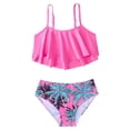 thumbnail image 1 of GYRATEDREAM Girls 2-Piece Bathing Suit Kids Sleeveless Adjustable Spaghetti Strap Hawaii Print Swimsuit Tankini Sets Children Beach Vacation Swimwear Pink for 8-14 Years, 1 of 8