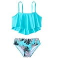 thumbnail image 1 of GYRATEDREAM Girls 2-Piece Bathing Suit Kids Sleeveless Adjustable Spaghetti Strap Hawaii Print Swimsuit Tankini Sets Children Beach Vacation Swimwear Blue for 8-14 Years, 1 of 8