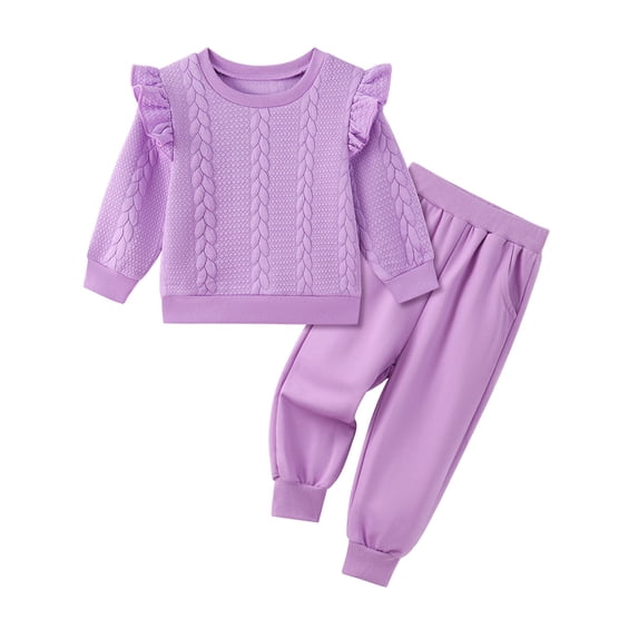 GYRATEDREAM Girls 2 Piece Outfit Cable Textured Ruffle Sweatshirt Jogger Pants Set, 18M-6T Kids Casual Tracksuit