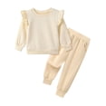 thumbnail image 1 of GYRATEDREAM Girls 2 Piece Outfit Cable Textured Ruffle Sweatshirt Jogger Pants Set, 18M-6T Kids Casual Tracksuit, 1 of 9