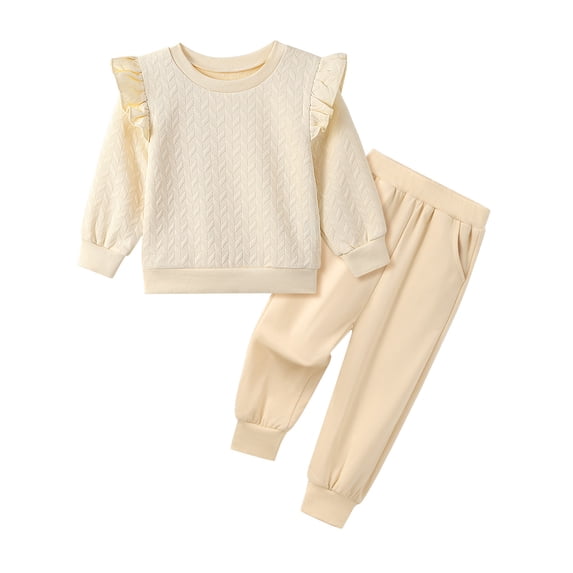 GYRATEDREAM Girls 2 Piece Outfit Cable Textured Ruffle Sweatshirt Jogger Pants Set, 18M-6T Kids Casual Tracksuit