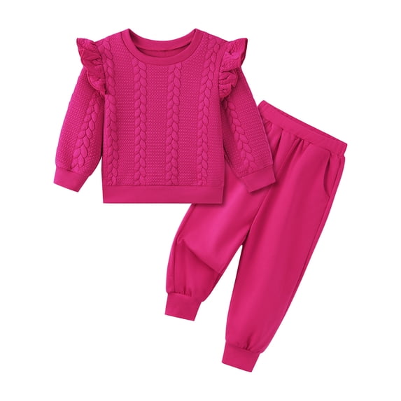 GYRATEDREAM Girls 2 Piece Outfit Cable Textured Ruffle Sweatshirt Jogger Pants Set, 18M-6T Kids Casual Tracksuit
