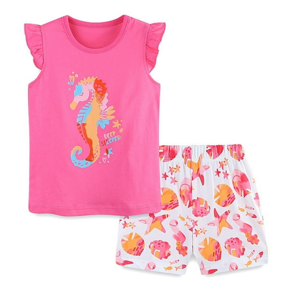 GYRATEDREAM Girls 2 Piece Outfits Summer Clothes Ruffle Short Sleeve Shirts Top and High Waist Shorts Set Toddler to Little Kid
