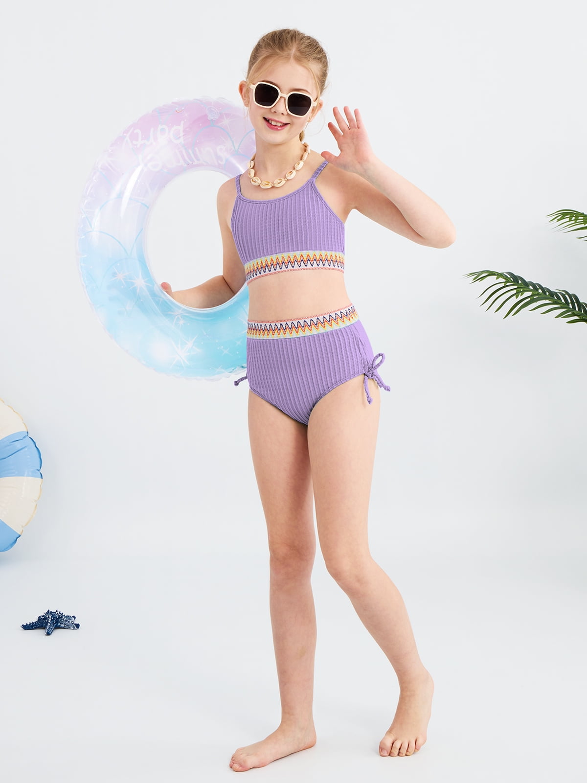 Milumia Girl's 2 Piece Bikini Set Spaghetti Strap Wrap V Neck Knit Swimsuit - Product Details