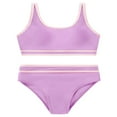 thumbnail image 1 of GYRATEDREAM Girls' 2 Piece Swimsuits Colorblock Spaghetti Strap Cute Bikini Set High Waisted Bathing Suit for 12-13Y Purple, 1 of 9