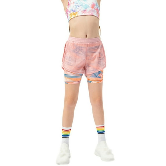 GYRATEDREAM Girls' 2 in 1 Running Shorts High Waisted Athletic Shorts Exercise Gym Workout Shorts for Girls with Pockets 5-12 Years