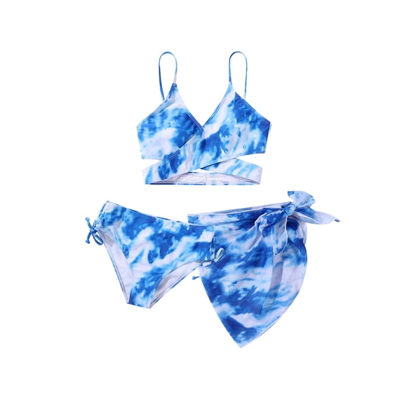 GYRATEDREAM Girls 3 Piece Swimsuits Print Top and Shorts Bikini Set Bathing Suit with Swimsuits Cover Up for 9 Years
