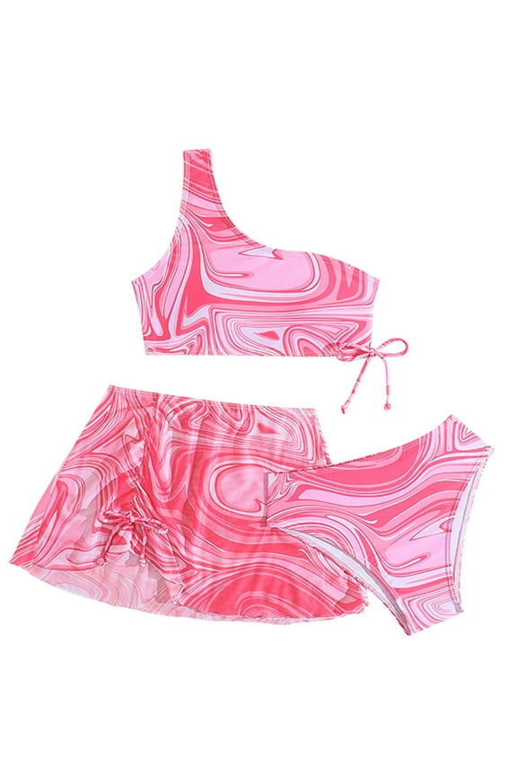 Girls 3 Pieces Swimsuit Bikini Set With Beach Skirt Teen Big Girl Bathing Suit 9-16 Years