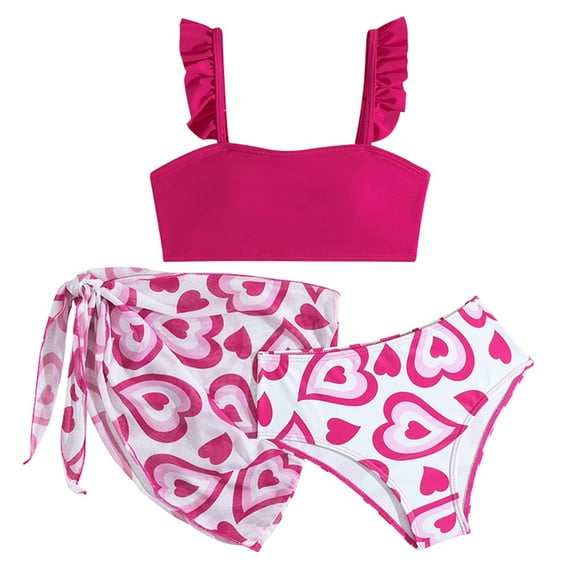 GYRATEDREAM Girls 3 Pieces Swimsuit Bikini Set With Beach Skirt Teen Big Girl Bathing Suit 9-16 Years