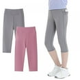 thumbnail image 1 of GYRATEDREAM Girls' Active Leggings - 2 Pack Below Knee Length Performance Yoga Pants with Pocket (Little Girl/Big Girl) 4-13 Years, 1 of 17