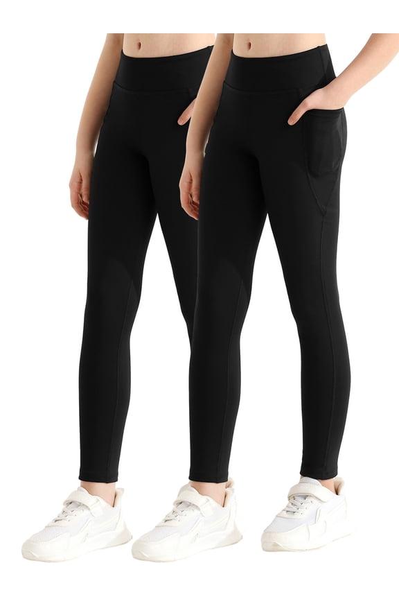 Girls' Athletic Leggings Kids Dance Running Yoga Pants Workout Active Dance Tights with Pockets(Pack of 2) 8-15T