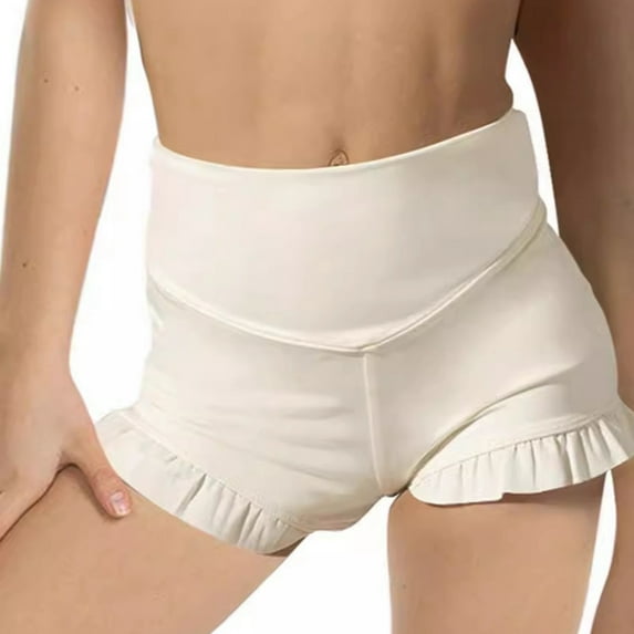 GYRATEDREAM Girls Athletic Ruffle Shorts Stretch Shorts Kids High Waisted Yoga Dance Gymnastics Shorts White for 6-14 Years