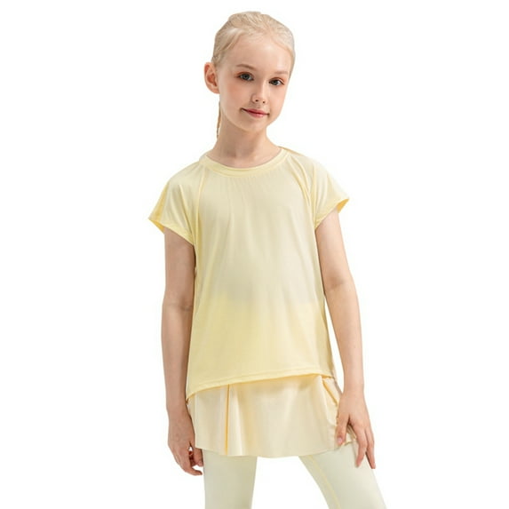 GYRATEDREAM Girls Athletic Shirts, Kids Short Sleeve Quick Dry Crewneck Tops Tee Summer Workout Running Yoga Sports Shirts for 5-6 Years