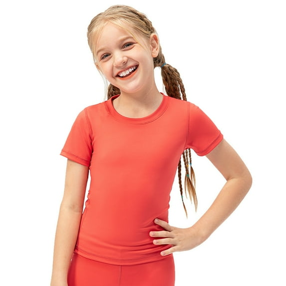 GYRATEDREAM Girls Athletic Shirts Short Sleeve Quick Dry Crewneck Tee Activewear Performance Tops for Kids 5-12Y