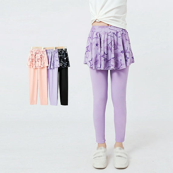 GYRATEDREAM Girls Tennis Skirts with Leggings Active Golf Skirted Leggings Athletic Dance Skorts Kids Footless Tights