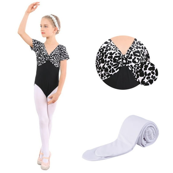 GYRATEDREAM Girls Ballet Dance Dress Leotards Leopard Printed Short Sleeve Gymnastic Ballerina Outfit Dress with Tight