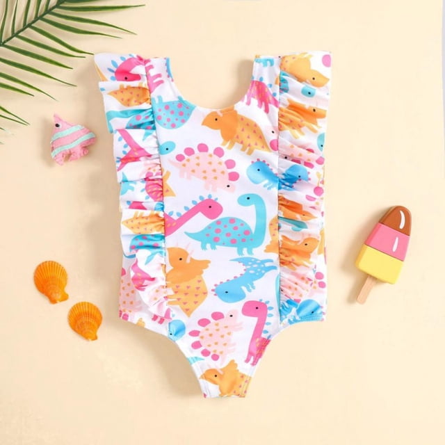 NCRJCZQL Girls One Piece Swimsuits Cute Kids Bathing Suit Adjustable