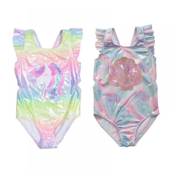 GYRATEDREAM Girls Bathing Suits Unicorn Shell Swimsuits One Piece Swimwear 5-14 Years