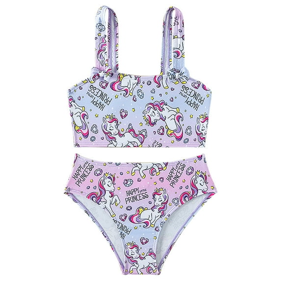 GYRATEDREAM Girls Bikini Set Printing Bathing Suits Ruffle Flounce Two Piece Swimsuits Kids Wireless Bikini Set