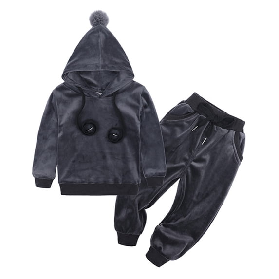 GYRATEDREAM Girls Boys 2 Piece Velour Tracksuit Athletic Sweatsuits Sets Hooded Sweatshirt and Jogger Sweatpants Clothing Sets for 3-4Y Gray