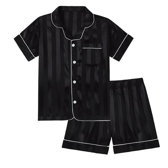 GYRATEDREAM Girls Boys Satin Silk Short Sleeve Button Down Pjs Set 5-14T Kids 2PCS Sleepwear