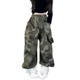 thumbnail image 1 of GYRATEDREAM Girls Camoflage Cargo Pants Wide Leg Streetwear Kids High Elastic Waist Hip Hop Pants with Pockets Trendy Trousers 4-18 Years, 1 of 8