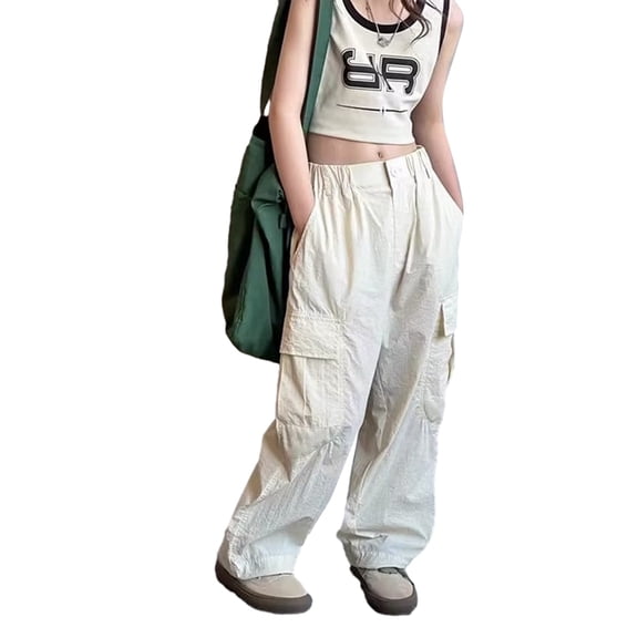 GYRATEDREAM Girls Cargo Pants Wide Leg Streetwear Kids Pants with Pockets Lightweight Outdoor Jogger Pants 6-14 Years