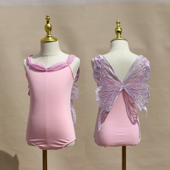 GYRATEDREAM Girls Cotton Ballet Leotards with Large Butterfly Decoration Kids Elastic Suspender Bodysuit Children Gymnastics Ballerina Dance Costumes for 6-13 Years