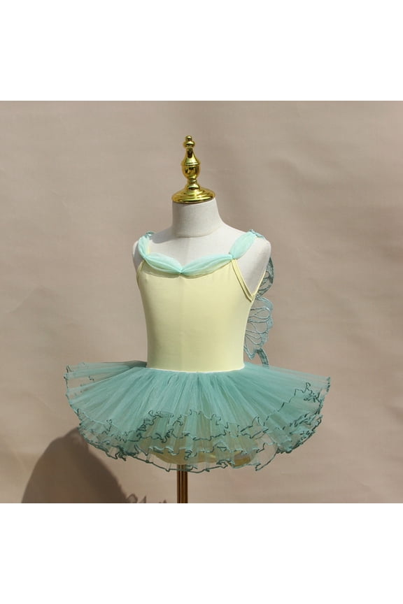 Girls Cotton Ballet Leotards with Tulle Skirt Kids Suspender Bodysuit + Fluffy 4-Layers Dance Dress Outfit Combo Children Gymnastics Ballerina Dance Costumes for 6-13 Years