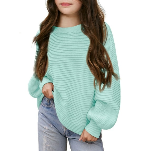 GYRATEDREAM Girls Crewneck Sweaters Kids Fall Long Sleeve Cute knit Pullover Shirts Tops for 7-14Y Green