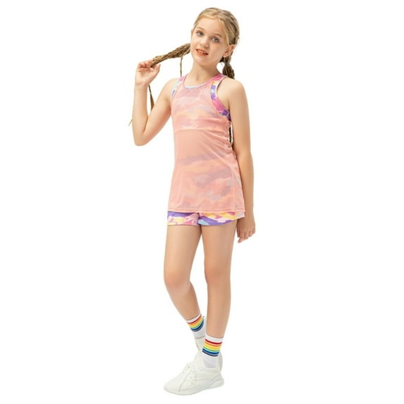 GYRATEDREAM Girls Dance Tank Top Racerback Crop Tank Top Sleeveless Girls Tops Vests for Children Gymnastics Tank Tops for 5-6Y