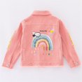 thumbnail image 1 of GYRATEDREAM Girls Denim Jacket, Rainbow Print Sequin Long Sleeve Button‑Down Distressed Jean Coat for Kids 5‑14T, 1 of 6