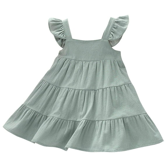 GYRATEDREAM Girls Dress Flutter Sleev Dress Kids Summer Clothes Solid Color Loose Fit Sundress Casual Midi Dresses