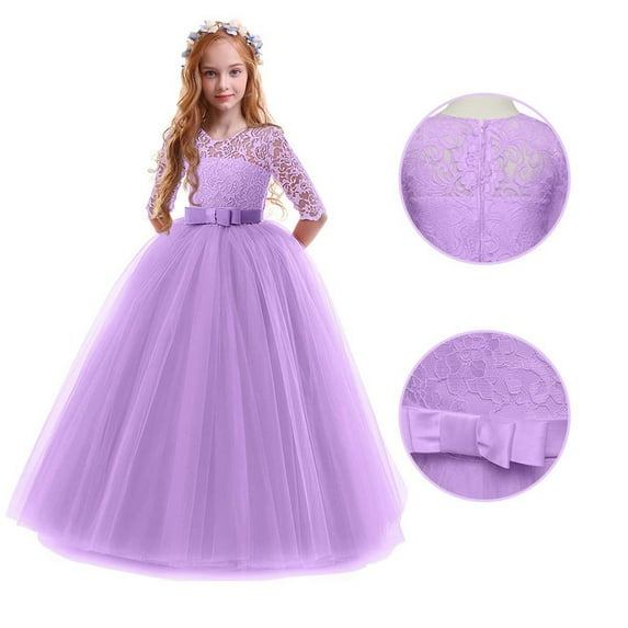 GYRATEDREAM Girls Dress Long Bridesmaid Wedding Tulle Dresses Sequin Lace Wedding Party Flower Dress Kids Tulle Prom Ball Gowns,Size 14-16 Years