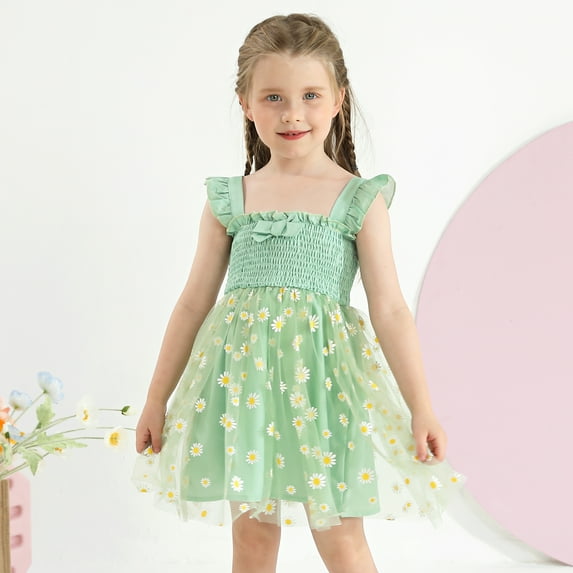 GYRATEDREAM Girls Dresses Daisy Floral Summer Sleeveless Beach Tutu Dress Layered Tulle Dresses for Toddler Girls 1-5 Years