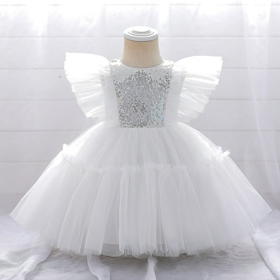 GYRATEDREAM Girls Dresses Sequin Mesh Tull Flower Girls Party Dress Bridesmaid Ball Gown Wedding Pageant Evening Gown, Size 6-7 Years