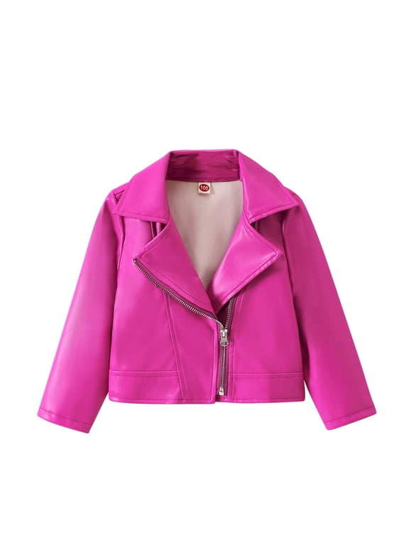 Girls Faux Leather Jacket Motorcycle & Bomber Style for Kids 2-8, Windproof Zip Jacket