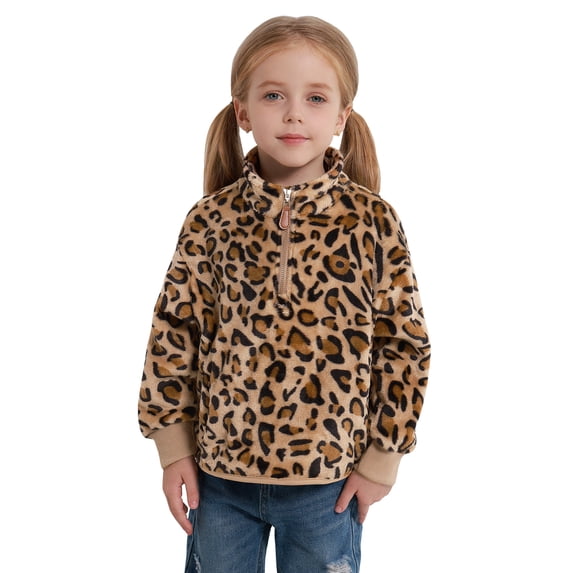 GYRATEDREAM Girls Fleece Pullover Jacket Kids Zip up Stand Collar Coat with Pockets Fall Winter Soft Warm Fuzzy Plush Outwear 3-9T