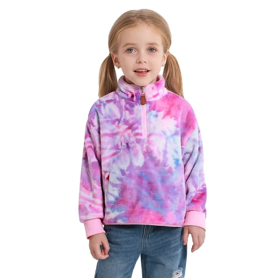 GYRATEDREAM Girls Fleece Pullover Jacket Kids Zip up Stand Collar Coat with Pockets Fall Winter Soft Warm Fuzzy Plush Outwear 3-9T