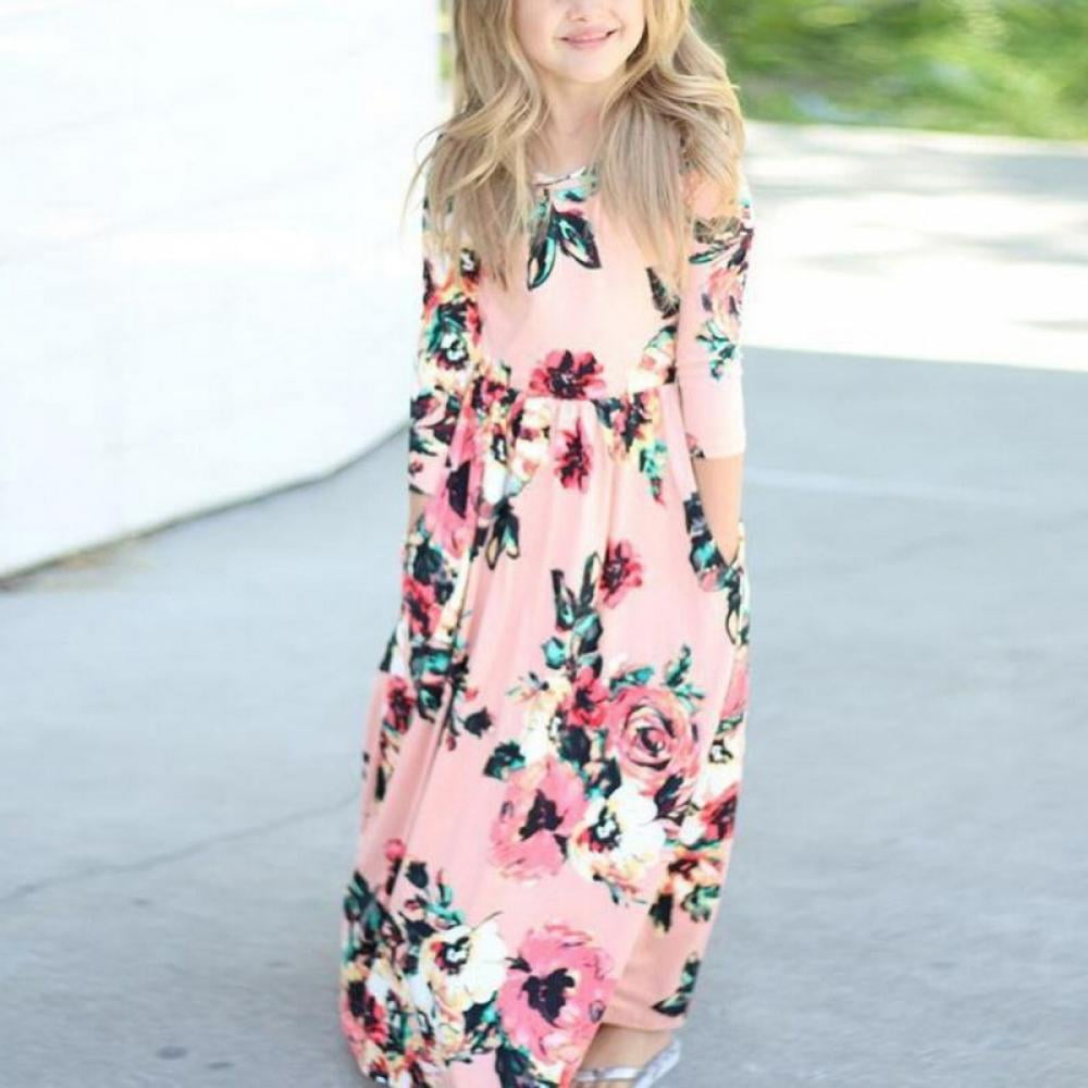KIDS DRAWSTRING MAXI DRESS WITH BOWS 4-10 VIEWS OF THE VALLEY main image 1