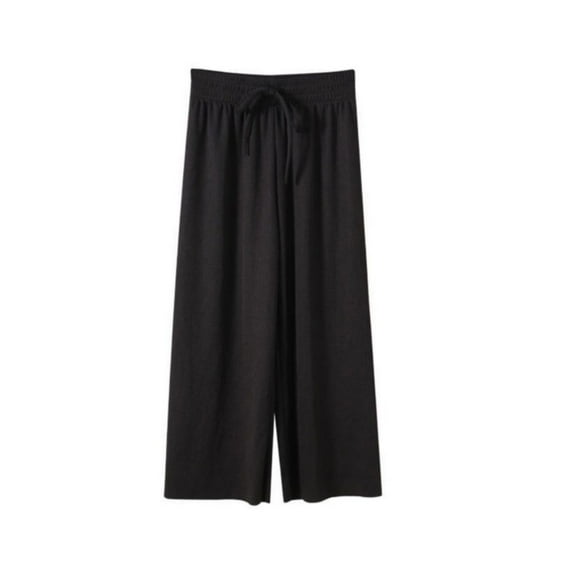 GYRATEDREAM Girls Flowy Wide Leg Dress Pants High Waisted Pants Kids Loose Trousers Casual Lightweight Joggers for 11-12Y Black