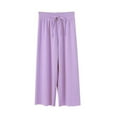 thumbnail image 1 of GYRATEDREAM Girls Wide Leg Pants High Elastic Smocked Waist Casual Flowy Cute Long Trousers Lightweight Kids Joggers for 7-8Y Purple, 1 of 5