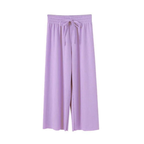 GYRATEDREAM Girls Wide Leg Pants High Elastic Smocked Waist Casual Flowy Cute Long Trousers Lightweight Kids Joggers for 7-8Y Purple