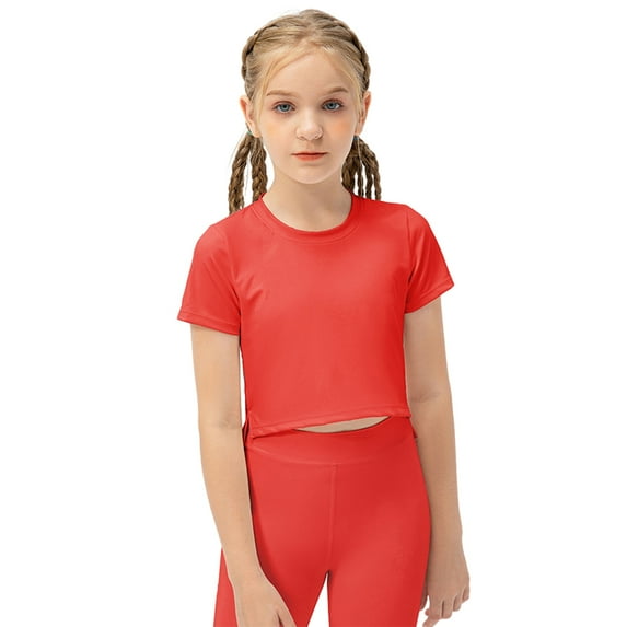 GYRATEDREAM Girls GYM Workout Short Sleeve Breathable T-Shirts for Athletic Yoga Running Dancing Tee Tops for 5-12 Years